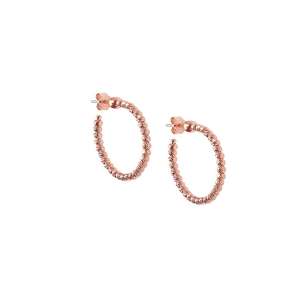 Bead Hoop Earrings, 1.25 Inches, Sterling with 14K Rose Gold Plating