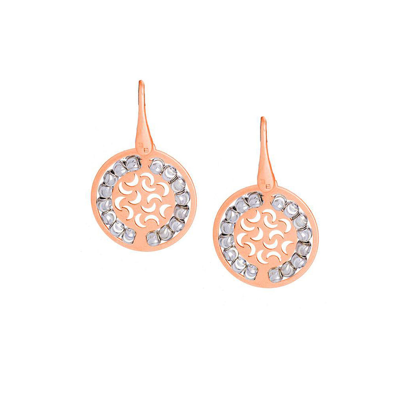 Two Tone Round Disc Dangle Earrings, Rose Gold Plating