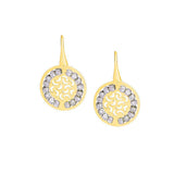 Two Tone Round Disc Dangle Earrings, Yellow Gold Plating