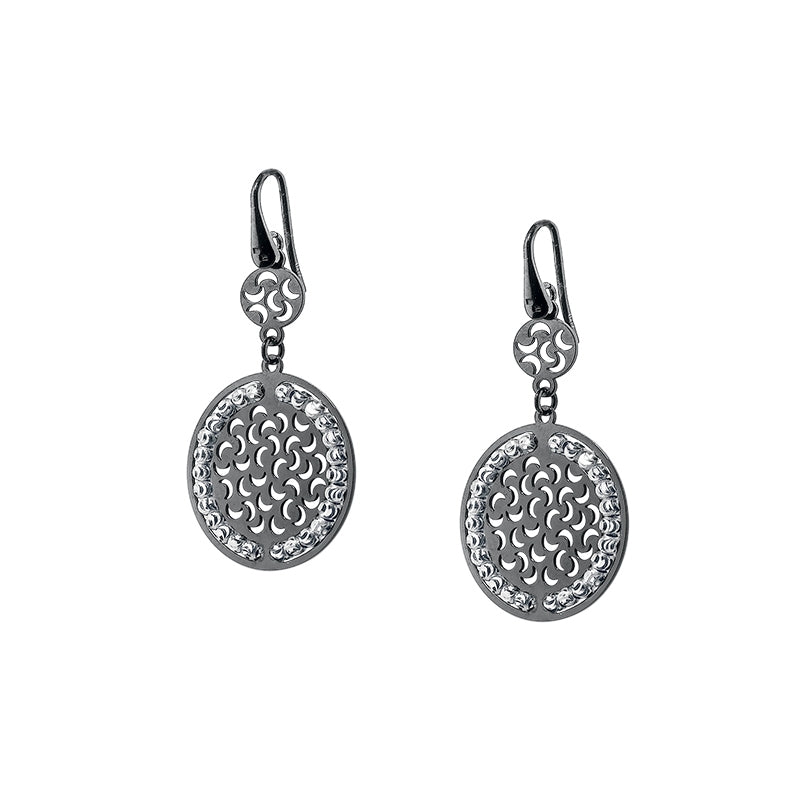 Round Double Disk Dangle Earrings, Sterling Silver with Black Rhodium Plating
