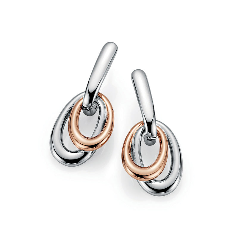 Oval Loop Dangle Earrings, Sterling Silver and Rose Gold Plating