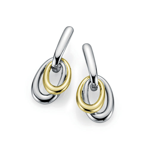 Oval Loop Dangle Earrings, Sterling Silver and Yellow Gold Plating