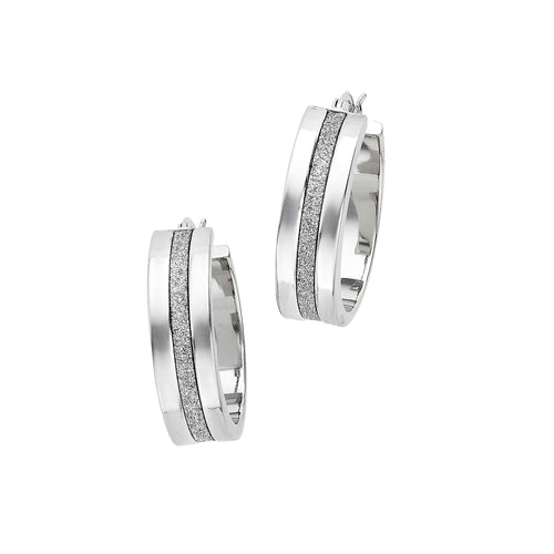 Shiny Hoop Earrings with Sparkle Center, Sterling Silver