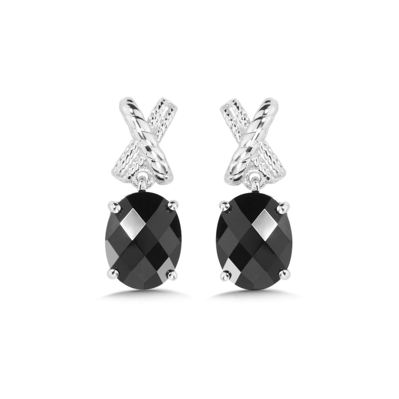 Oval Faceted Black Onyx Earrings, Sterling Silver
