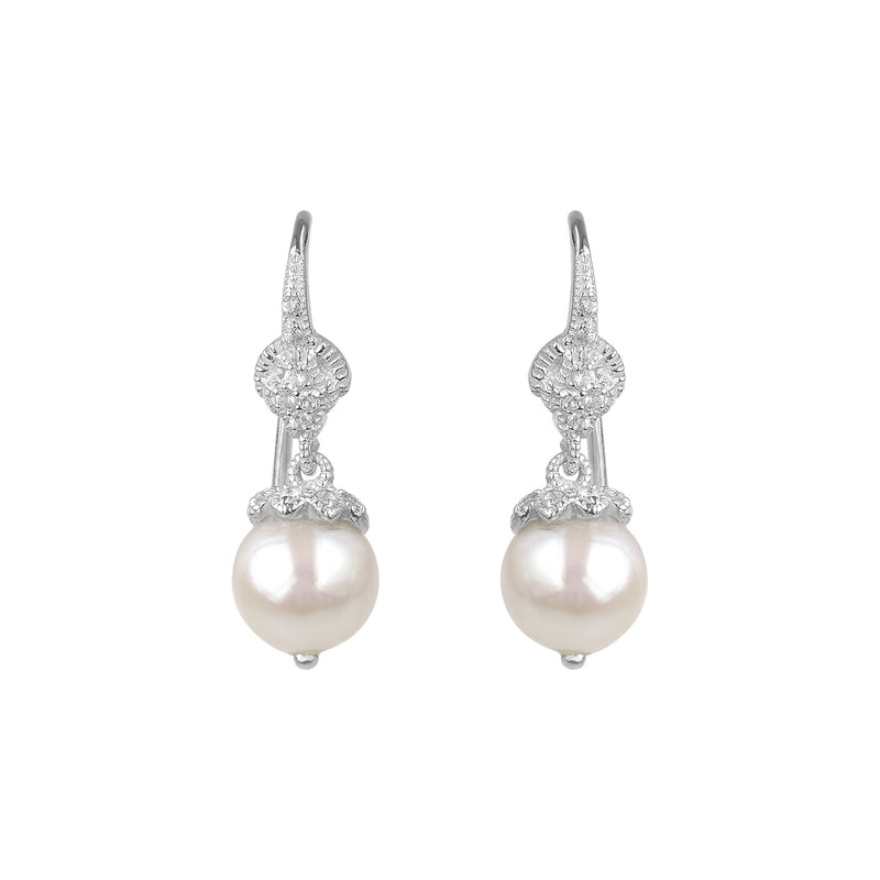Freshwater Cultured Pearl and White Topaz Drop Earrings, Sterling Silver