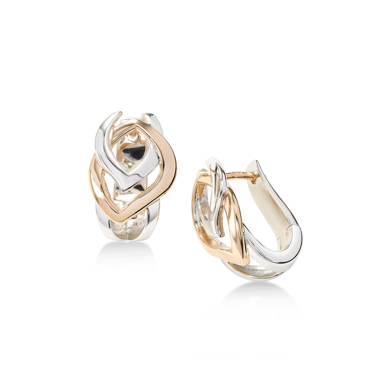 Two Tone Interlocking Link Earrings, Sterling Silver with Rose Gold Plating
