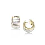 Brushed Huggie Hoop Earrings, Sterling Silver with Yellow Gold Plating