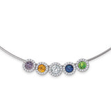 Blue Sapphire and Diamond Halo Pendant, 14K White Gold, on Silver Chain