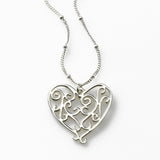 Scroll Design Open Heart on Bead Chain, Sterling Silver