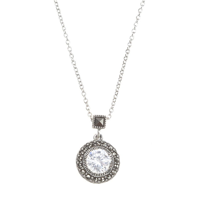 Marcasite and CZ Round Pendant by Judith Jack, Sterling Silver