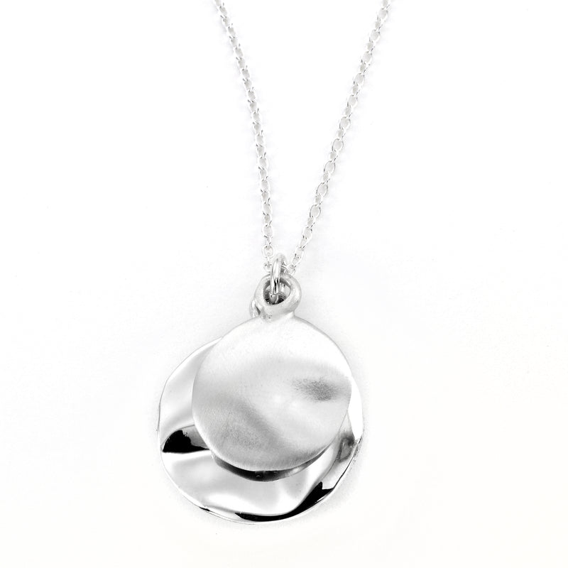 Double Disc Pendant, Matte and Shiny Sterling Silver, by Sharelli