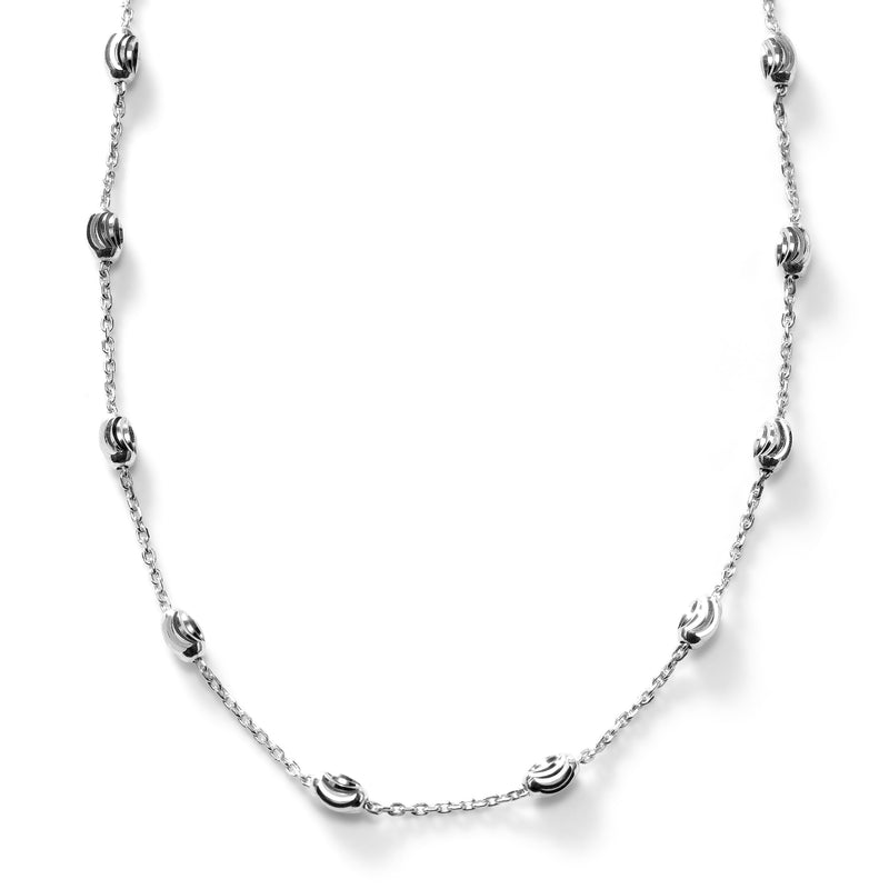Oval Bead Necklace, Sterling Silver with Rhodium Plating