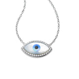 Mother of Pearl and CZ Evil Eye Necklace, Sterling Silver