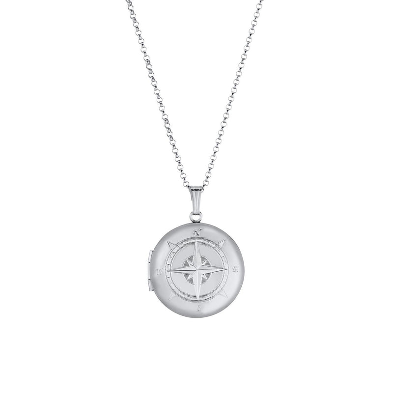 Engraved Compass Locket, Sterling Silver