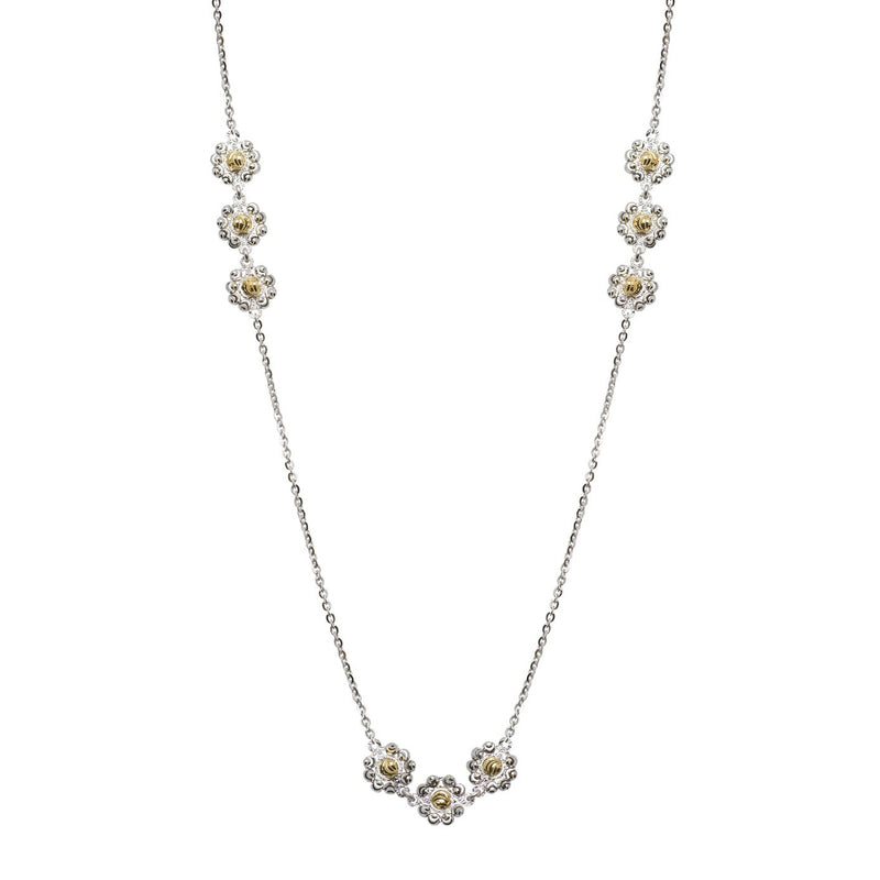 Two Tone Daisy Necklace, Sterling with 18K Yellow Gold Plating