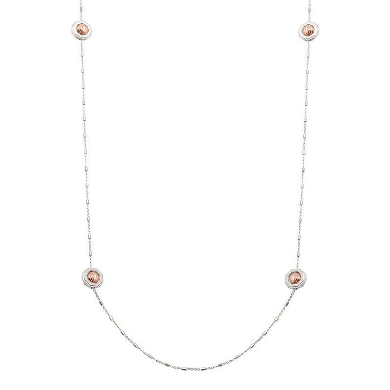 Two Tone Six Station Necklace, Sterling with 18K Rose Gold Plating