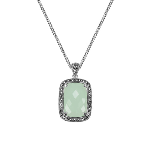 Apple Green Chalcedony and Marcasite Pendant, Sterling Silver
