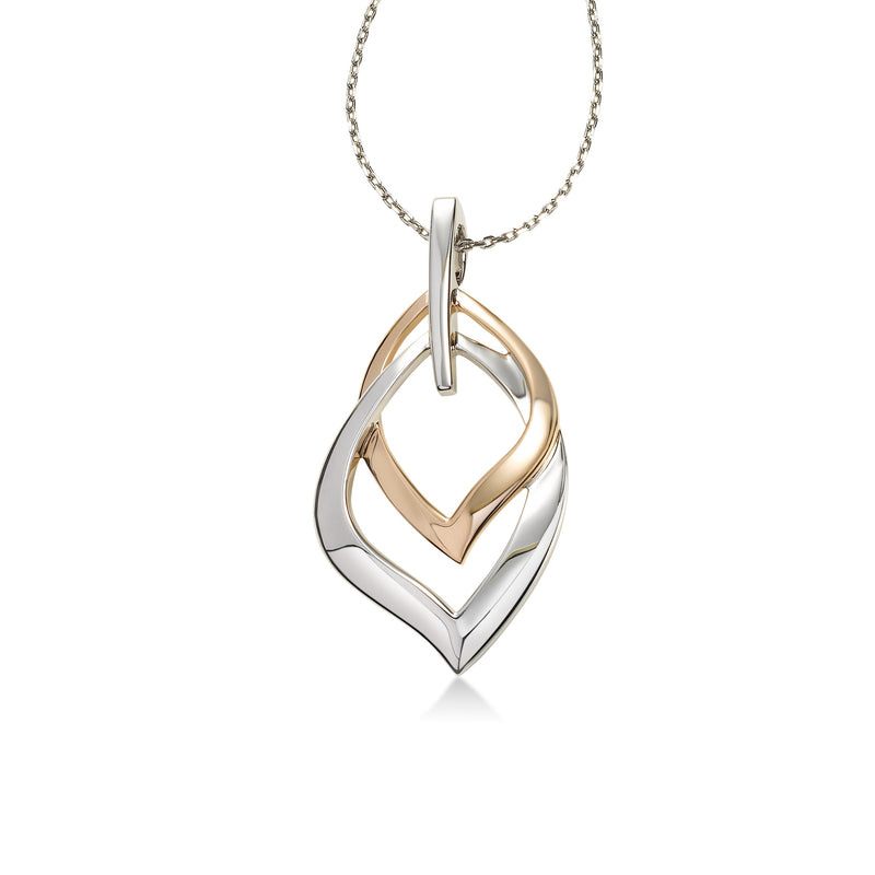 Two Tone Interlocking Link Pendant, Sterling Silver with Rose Gold Plating