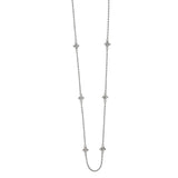 Flower Design Station Necklace wtih Diamond Accents, 36  Inches, Sterling Silver