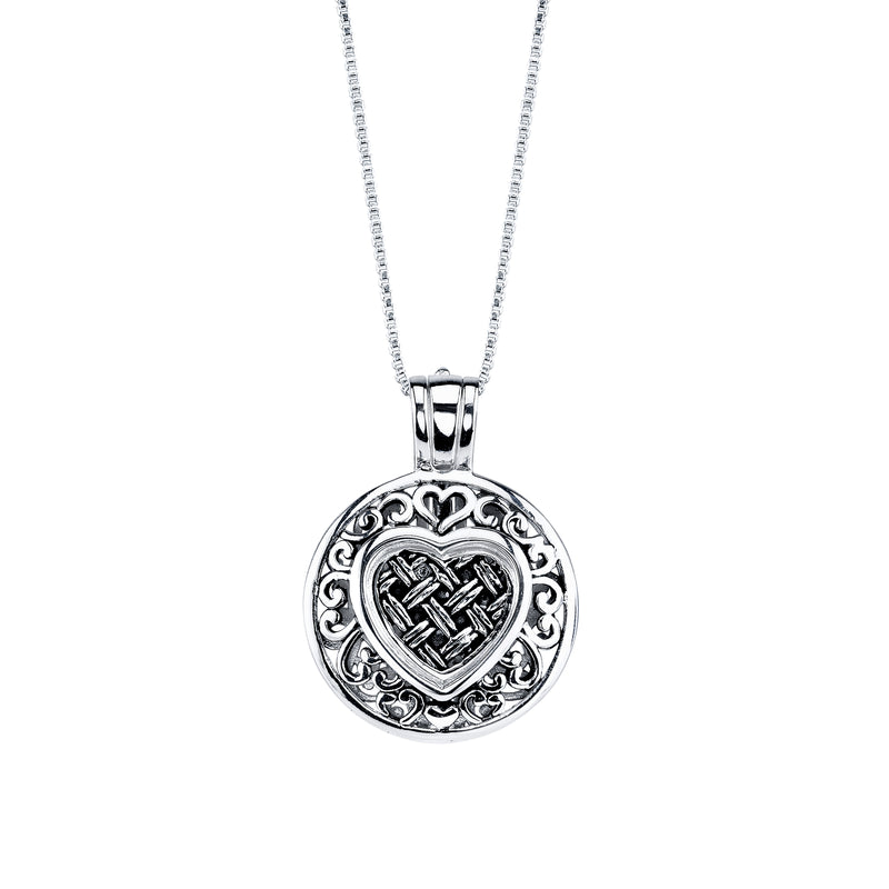 Textured Locket with Interchangeable Heart Inserts, Sterling Silver