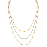 Tricolor Three Strand Station Necklace, Sterling Silver