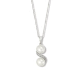 Double Pearl and White Topaz Pendant, Sterling Silver