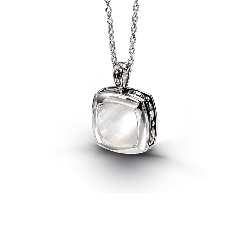 Mother of Pearl and White Quartz Pendant, Sterling Silver