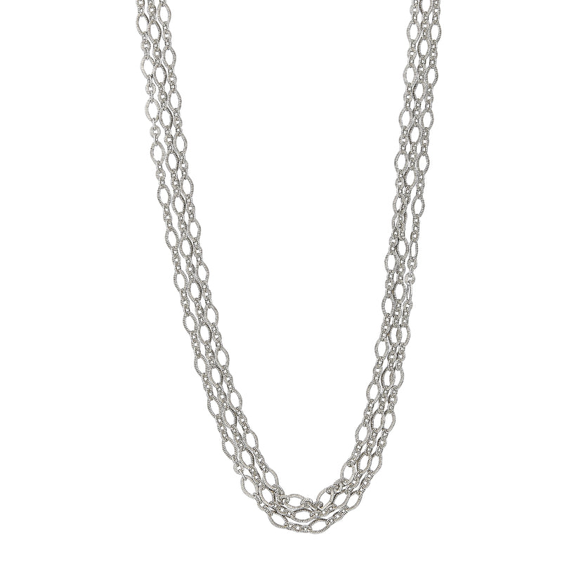 Textured Mixed Links Triple Strand Necklace, Sterling Silver