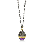 Egg Shaped Amethyst Cabochon Pendant, Sterling Silver and 24K Yellow Gold