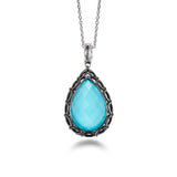 Turquoise and White Quartz Doublet Pendant, Sterling Silver