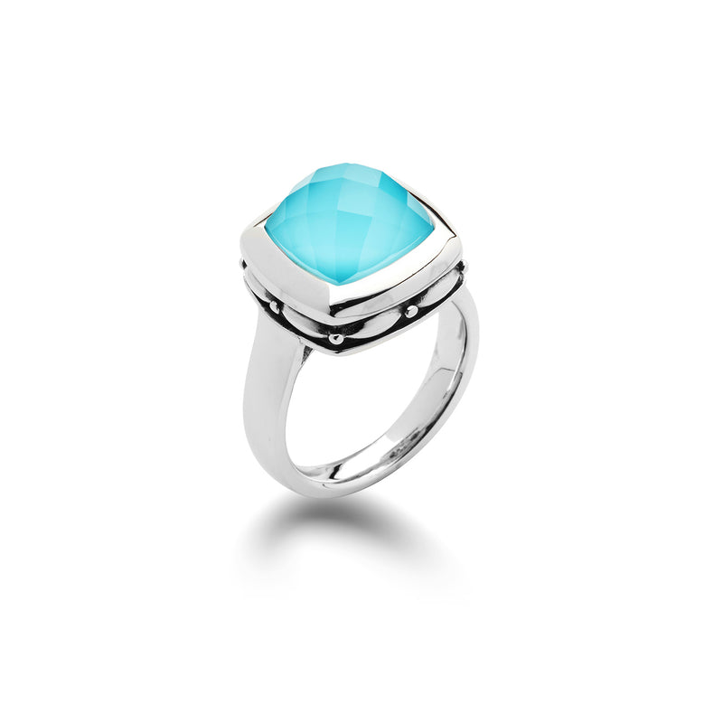 Turquoise and White Quartz Ring, Sterling Silver