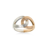 Two Tone Interlocking Link Ring, Sterling Silver with Rose Gold Plating