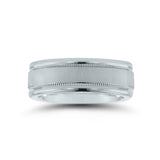 Flat Brushed Wedding Band with Milgrain Detailing, 7 MM, Argentium Sterling Silver