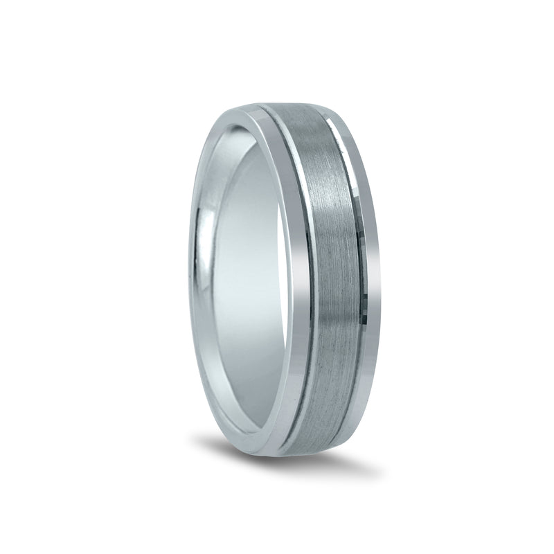 Flat Brushed Wedding Band with Ridges, 6 MM, Argentium Sterling Silver