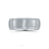 Brushed Wedding Band with Double Stepped Edges, 8 MM, Argentium Sterling Silver