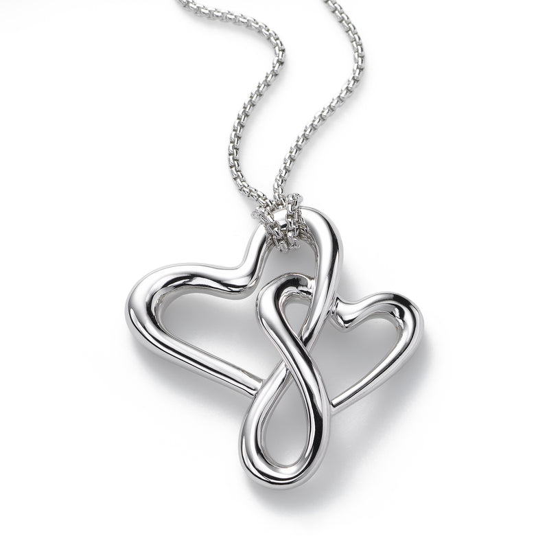 Happy Hearts Large Pendant, 24 Inch Chain, Sterling Silver