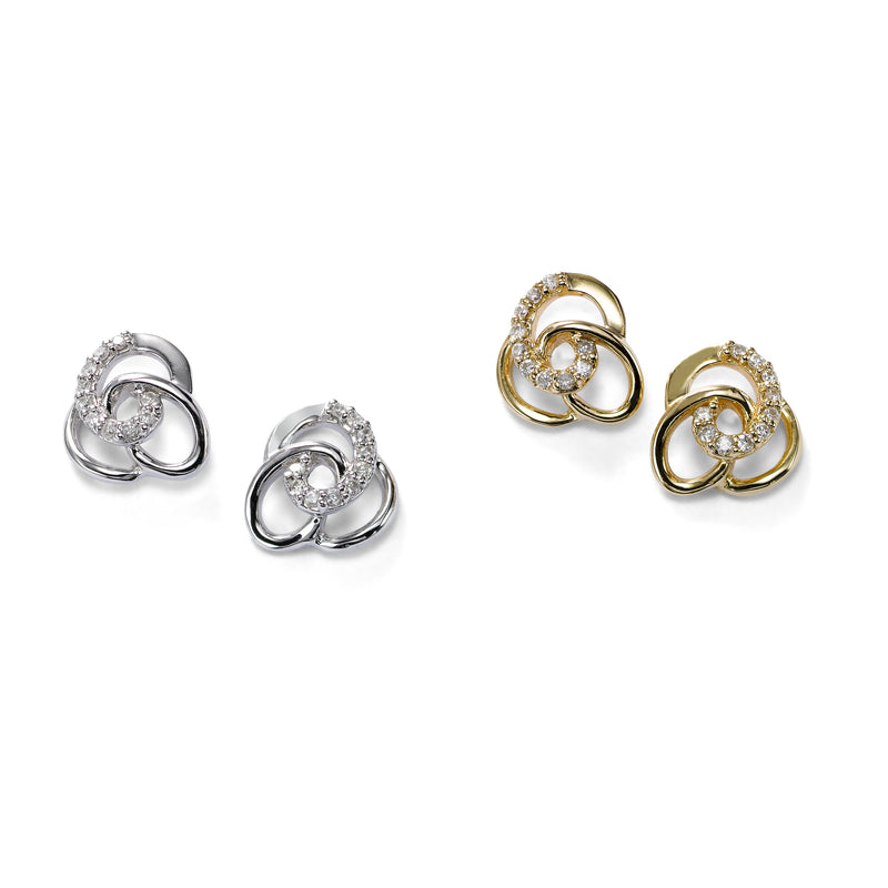 Triple Interlocking Circles Earrings, 14K White Gold